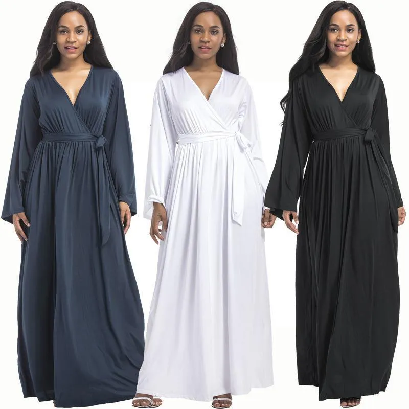 Plus size dress irregular personality solid color sexy long-sleeved deep V women s evening dress colored optional