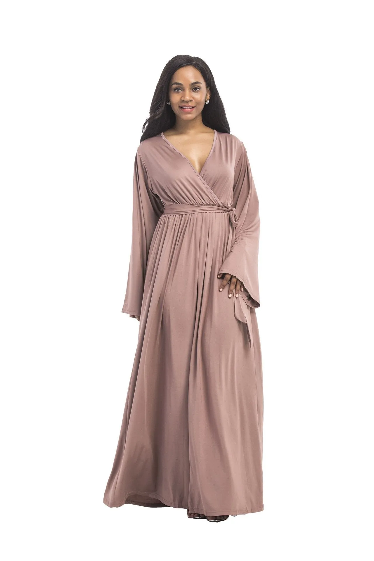 Plus size dress irregular personality solid color sexy long-sleeved deep V women s evening dress colored optional