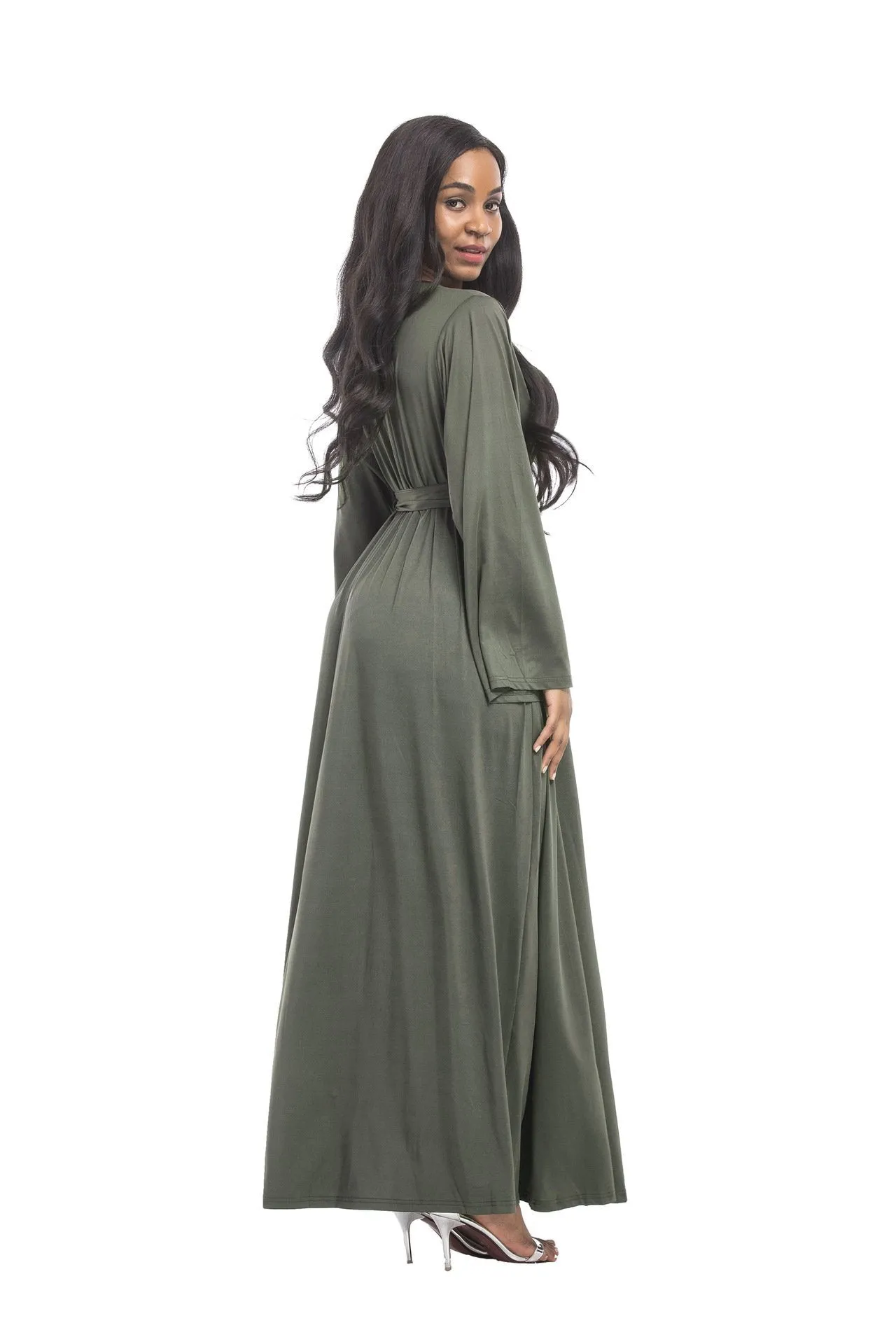 Plus size dress irregular personality solid color sexy long-sleeved deep V women s evening dress colored optional