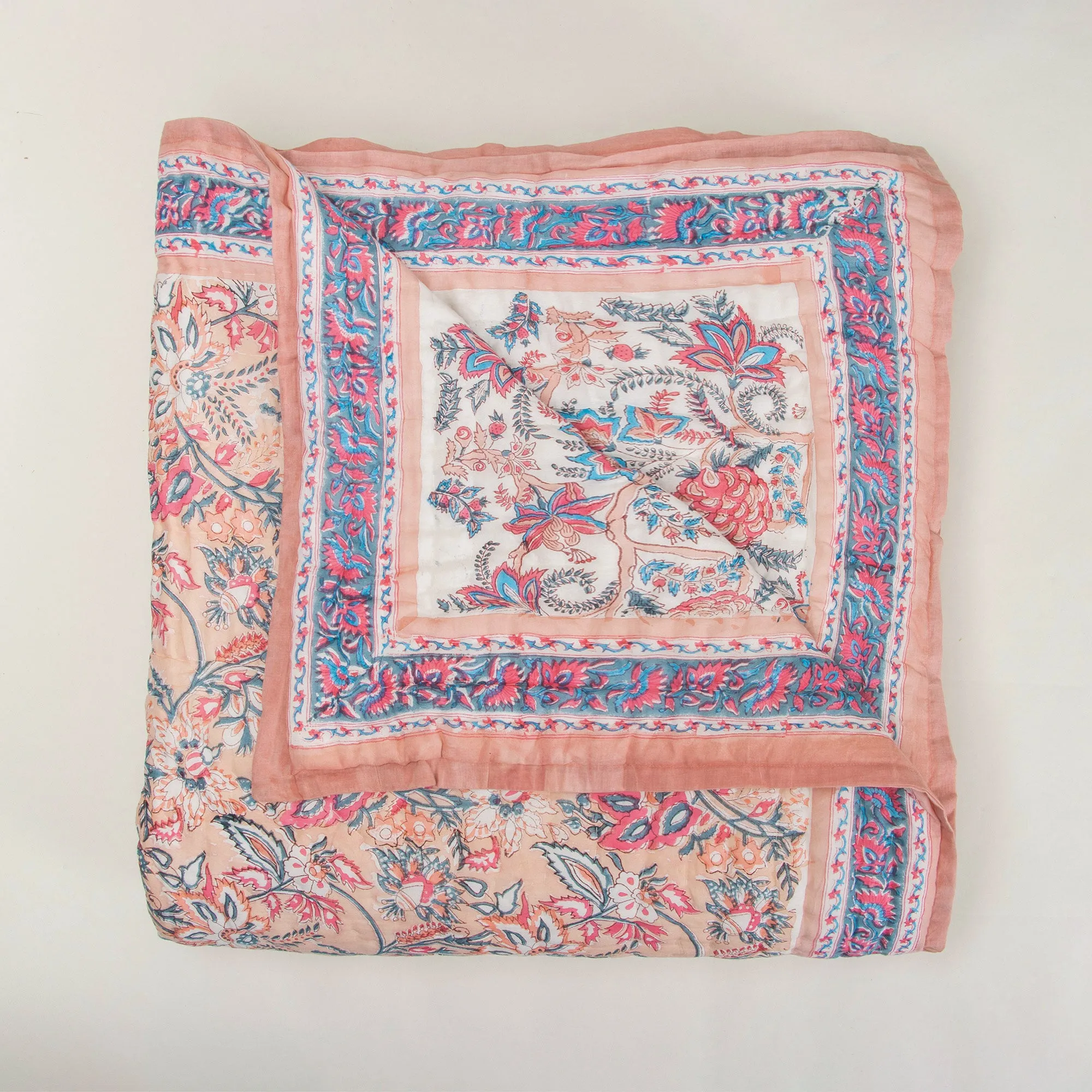 Premium Floral Print Pink Soft Mulmul Cotton Jaipuri Razai King Size
