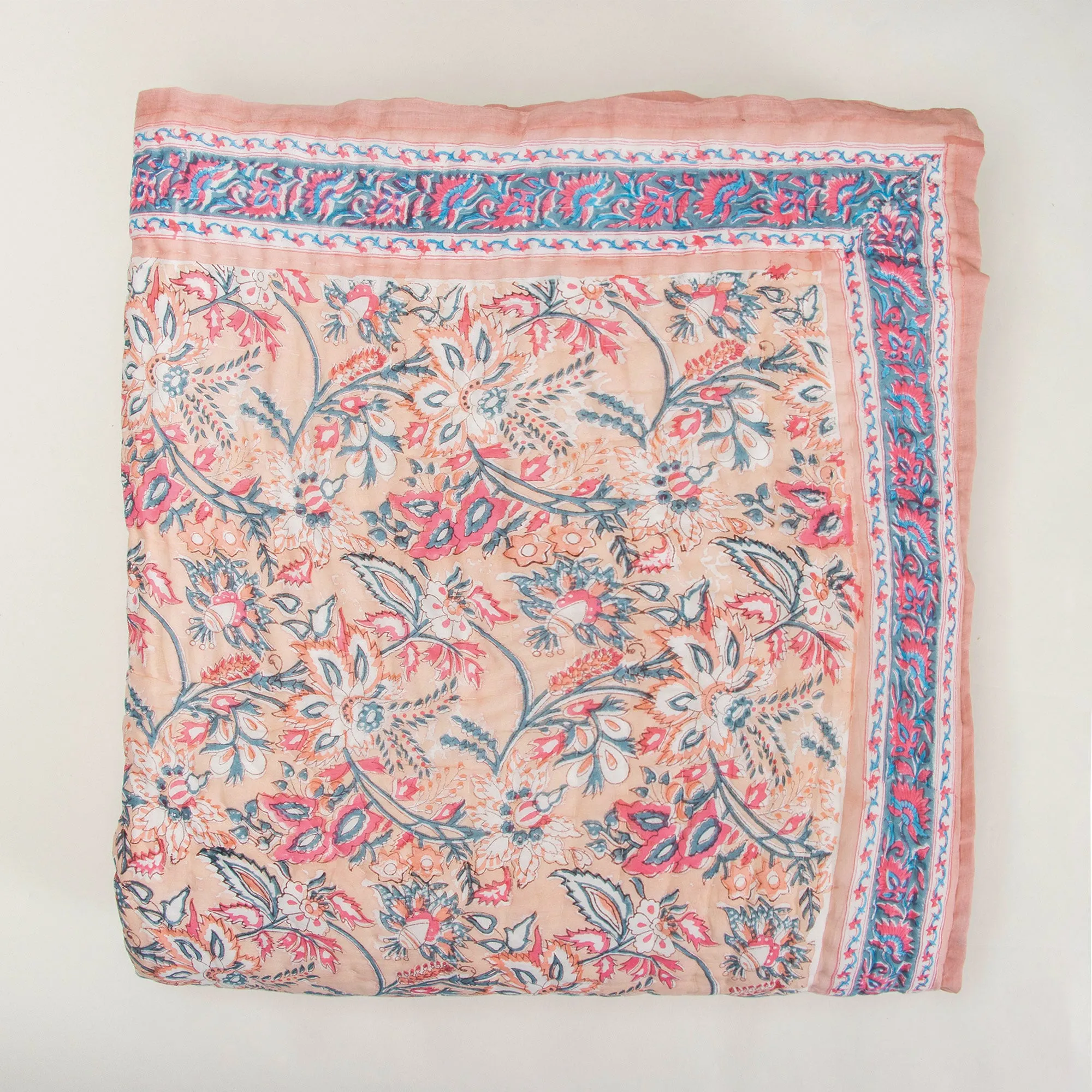 Premium Floral Print Pink Soft Mulmul Cotton Jaipuri Razai King Size