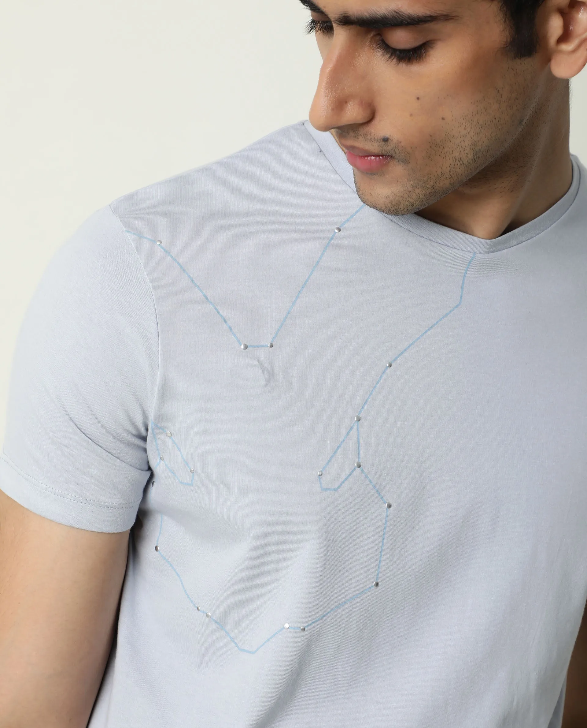 Rare Rabbit Men's Graphs Blue Crew Neck  Graphic Printed T-Shirt