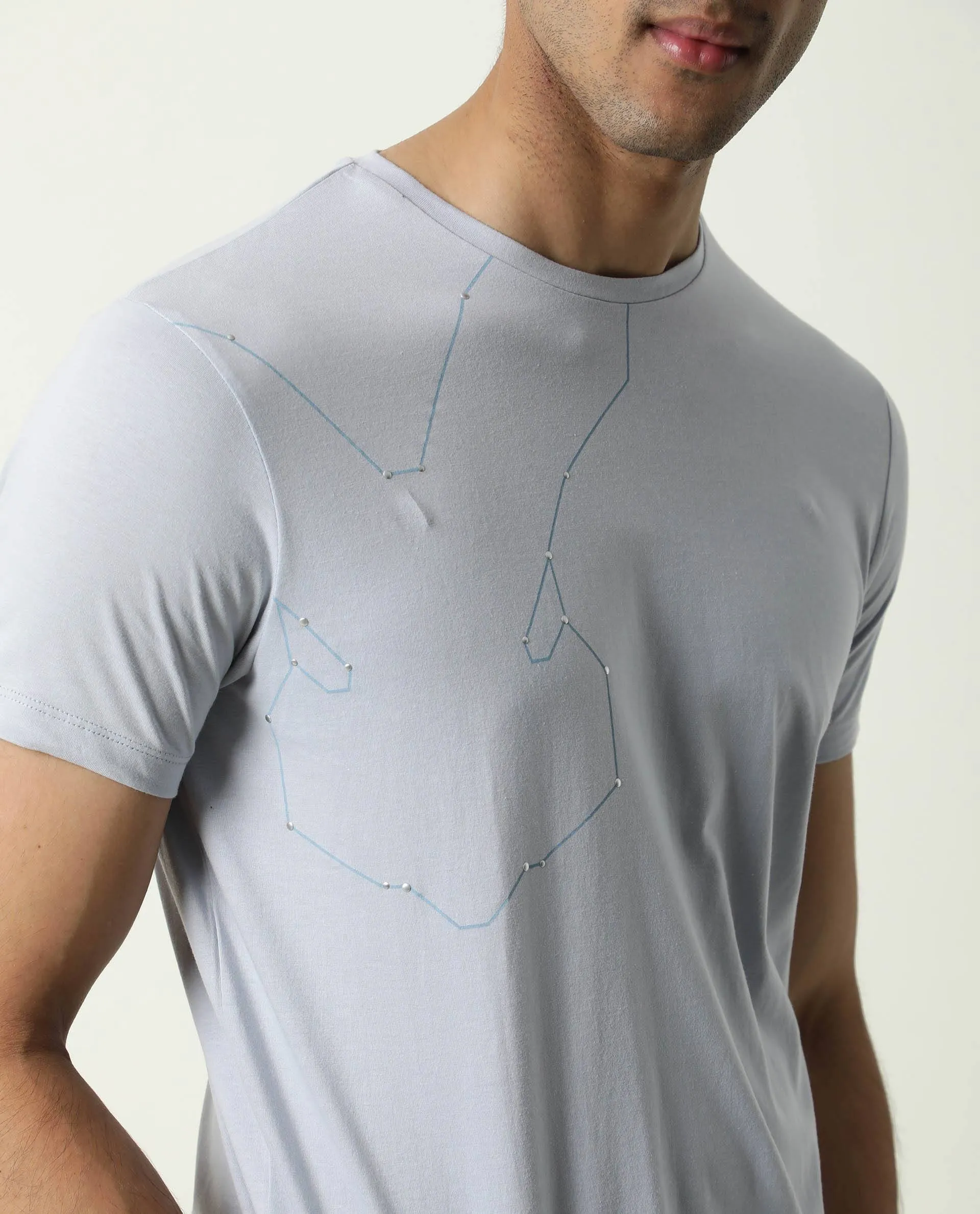 Rare Rabbit Men's Graphs Blue Crew Neck  Graphic Printed T-Shirt