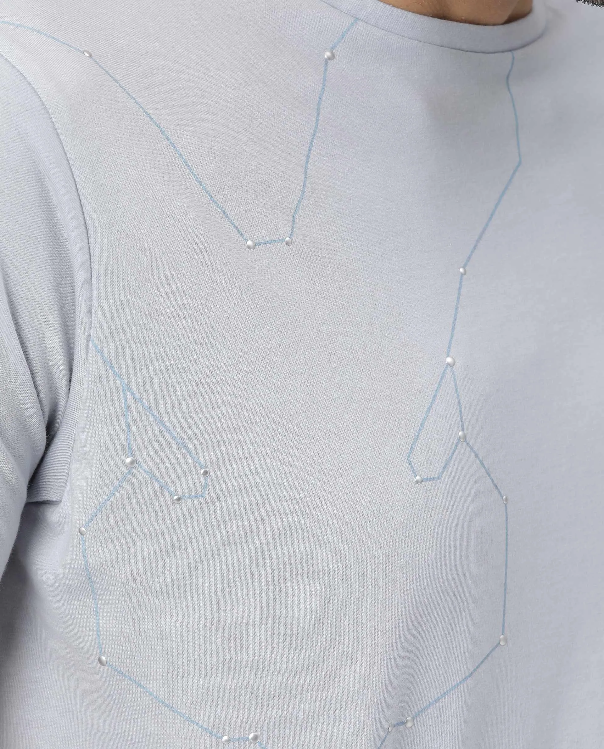 Rare Rabbit Men's Graphs Blue Crew Neck  Graphic Printed T-Shirt