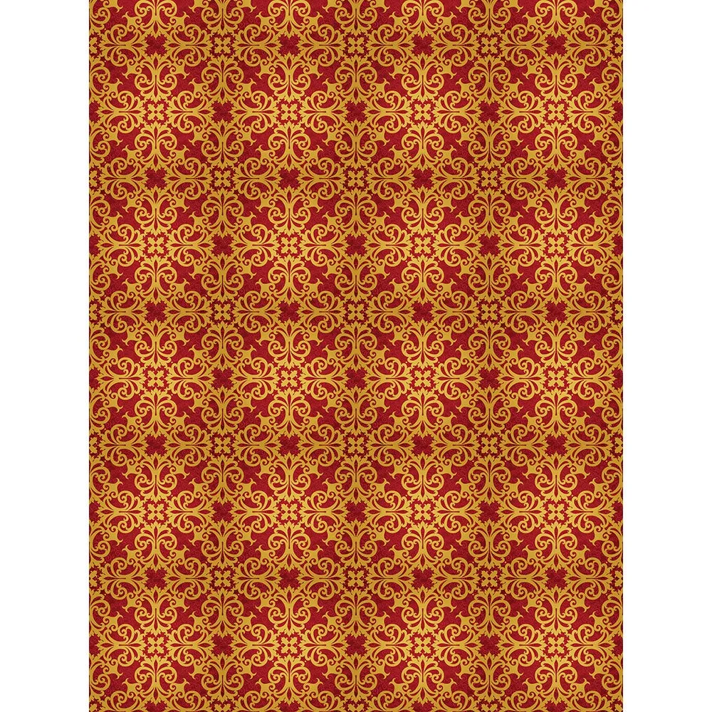 Red and Gold Gilded Damask Printed Backdrop