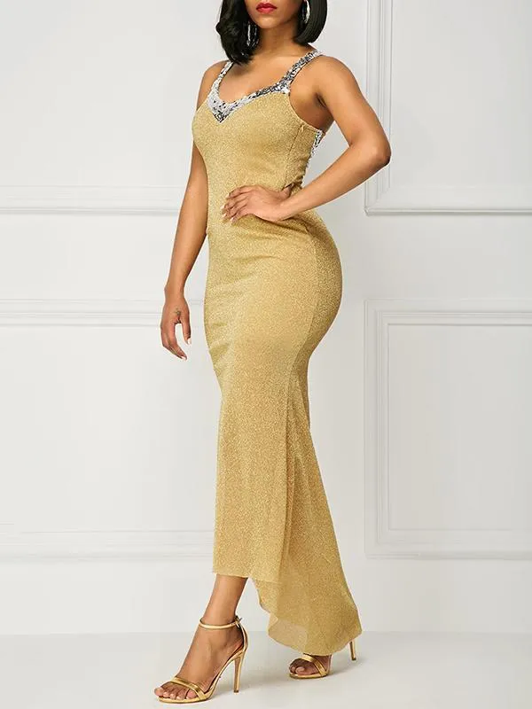 Spaghetti-neck Sequined Evening Dress