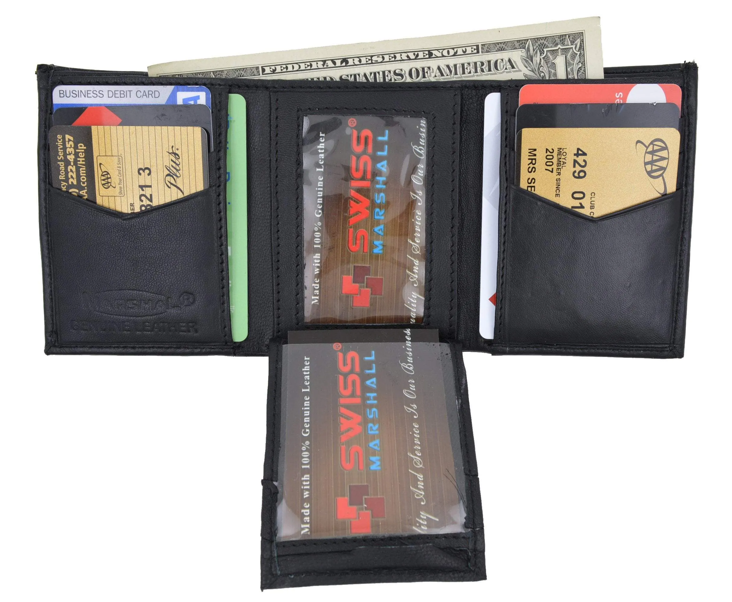 Swiss Marshal Men's Trifold Genuine Leather Center Flap Credit Card ID Holder Wallet SM-P2855