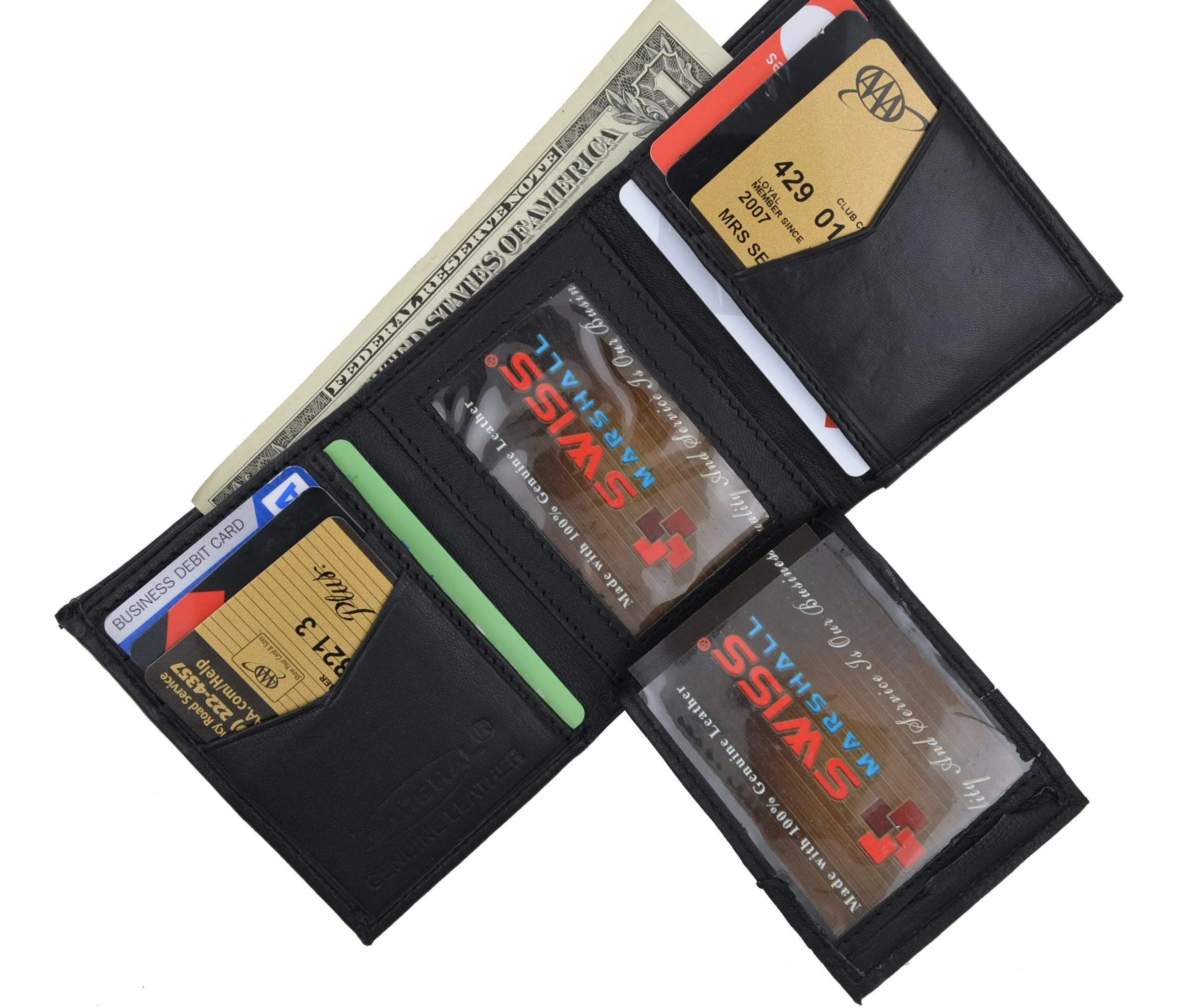 Swiss Marshal Men's Trifold Genuine Leather Center Flap Credit Card ID Holder Wallet SM-P2855