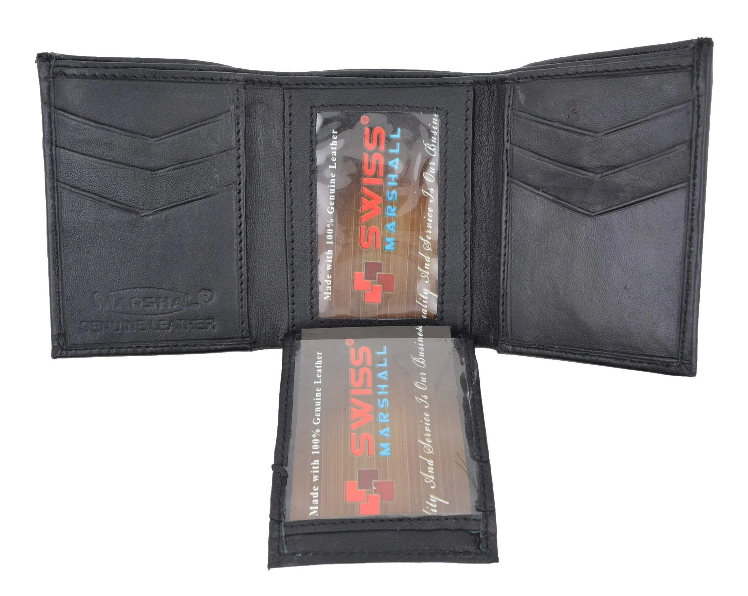 Swiss Marshal Men's Trifold Genuine Leather Center Flap Credit Card ID Holder Wallet SM-P2855