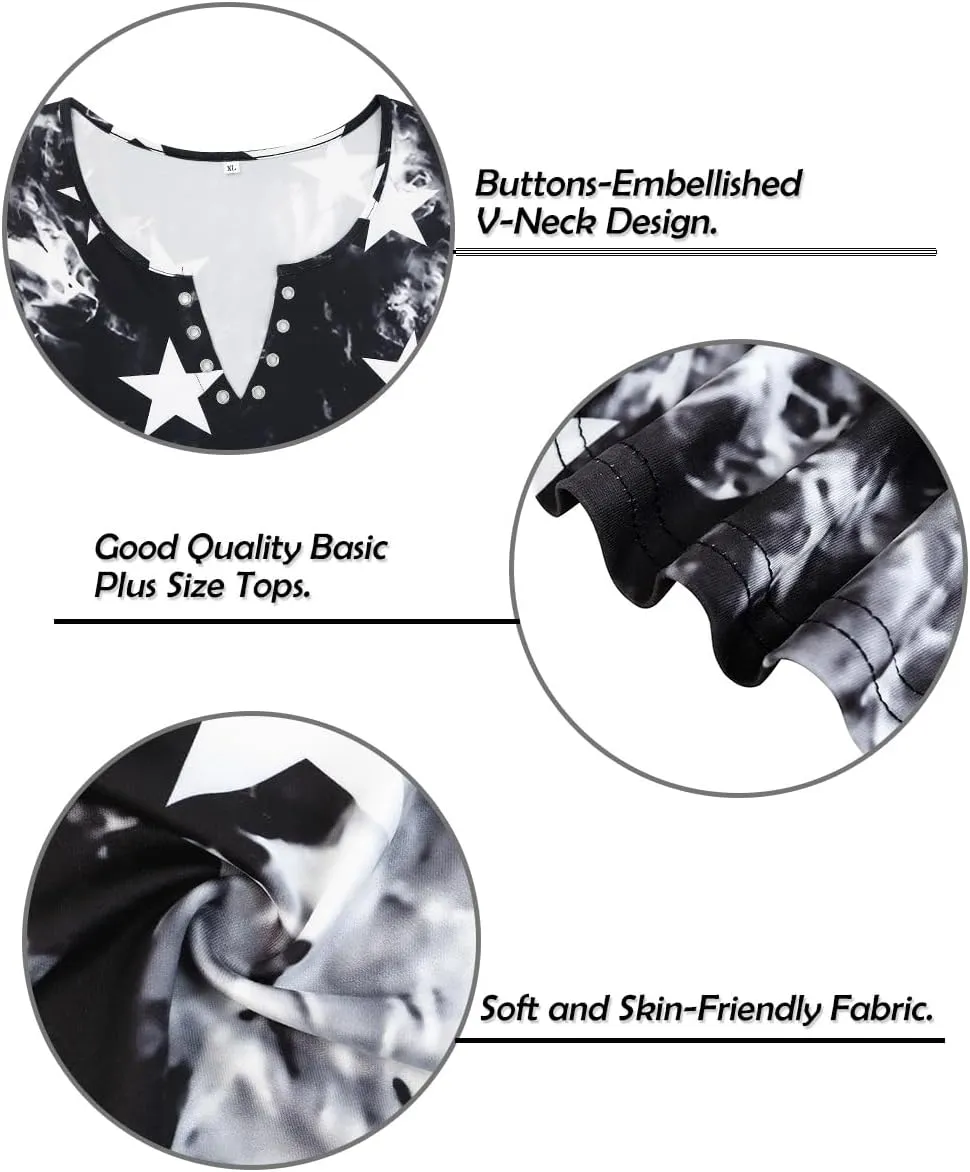 TIYOMI Plus Size T Shirt for Women Buttons Tops Short Sleeve Summer Sexy V-Neckline Shirts Solid/Tie Dye XL-5XL