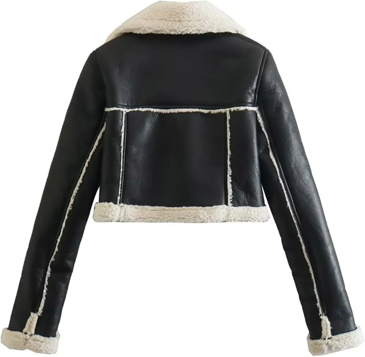 Uillui Women's Faux Shearing Fur Lined Leather Jacket Warm Thick Winter Coat Sherpa Lined Short Moto Biker Short Crop Coats