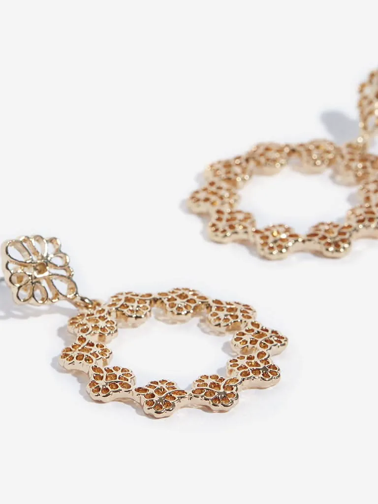 Westside Accessories Gold Floral Design Round Earrings