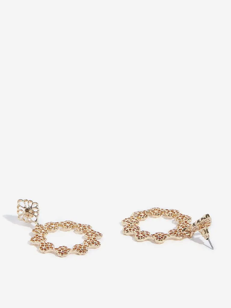 Westside Accessories Gold Floral Design Round Earrings