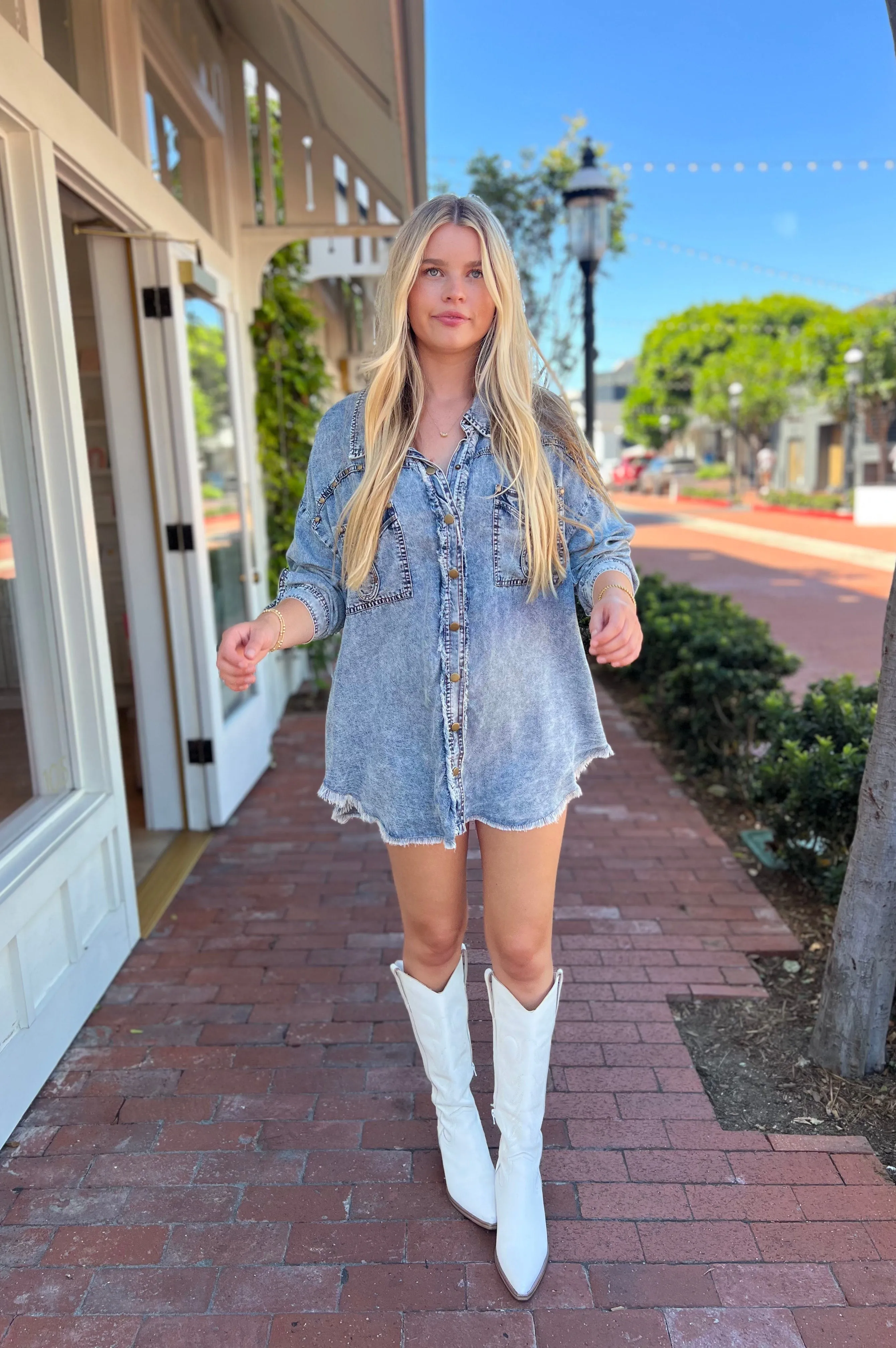 Whiskey Nights Mineral Washed Fringe Tunic