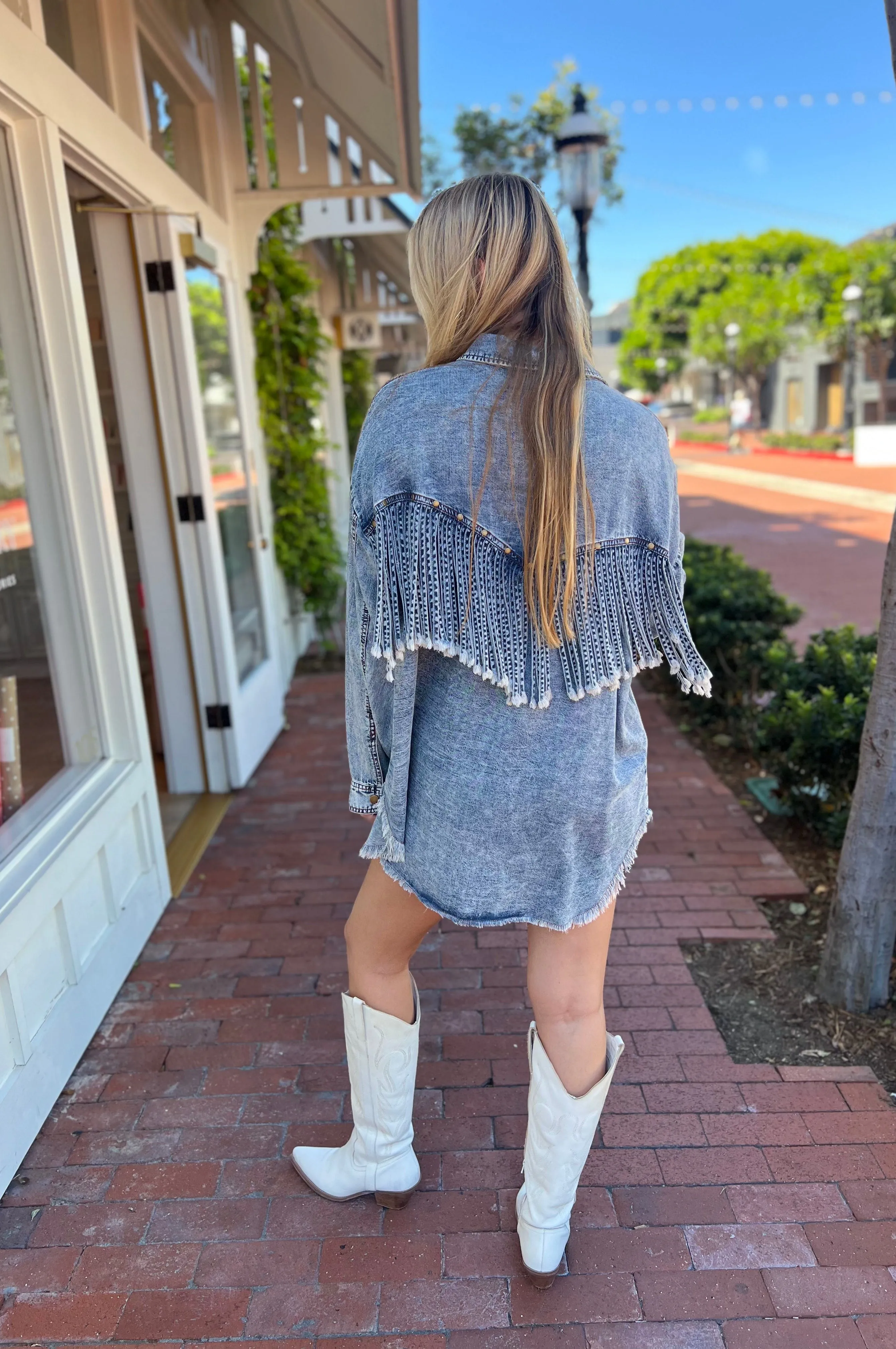 Whiskey Nights Mineral Washed Fringe Tunic