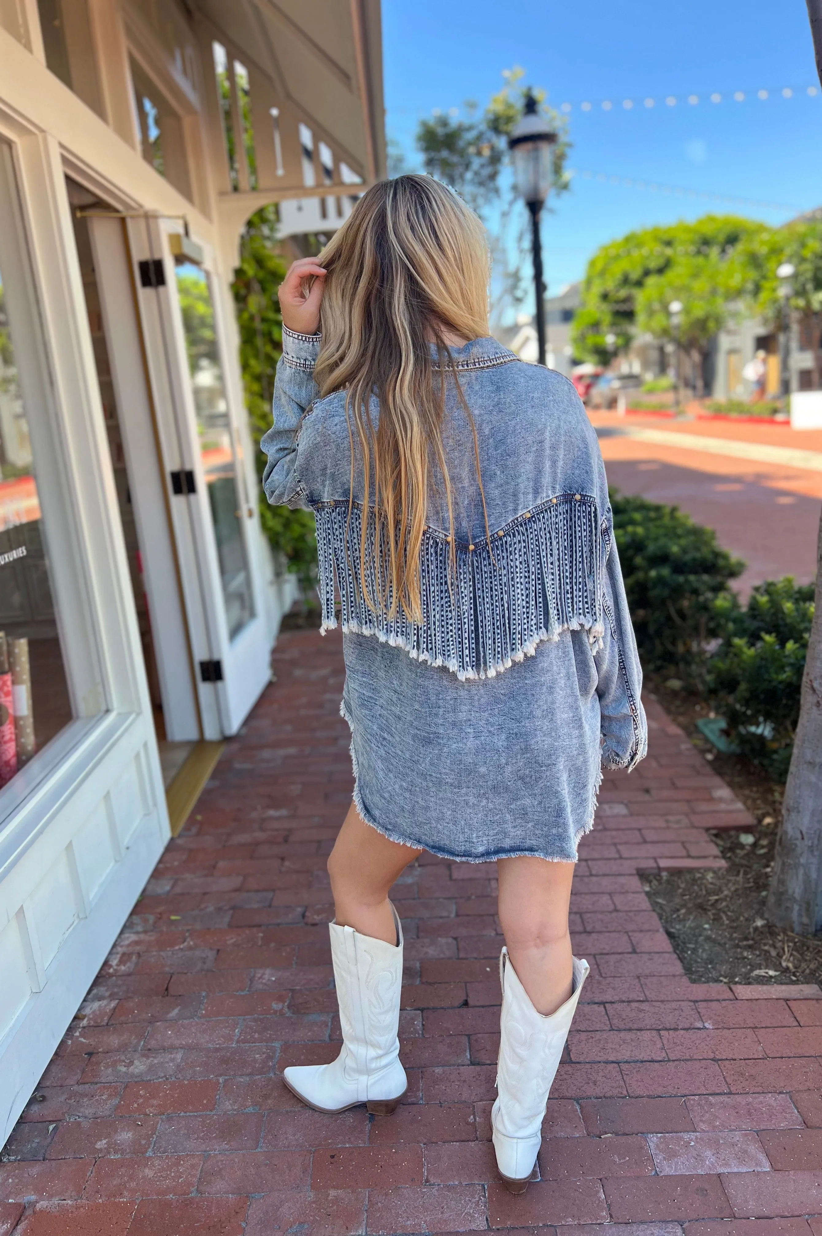 Whiskey Nights Mineral Washed Fringe Tunic