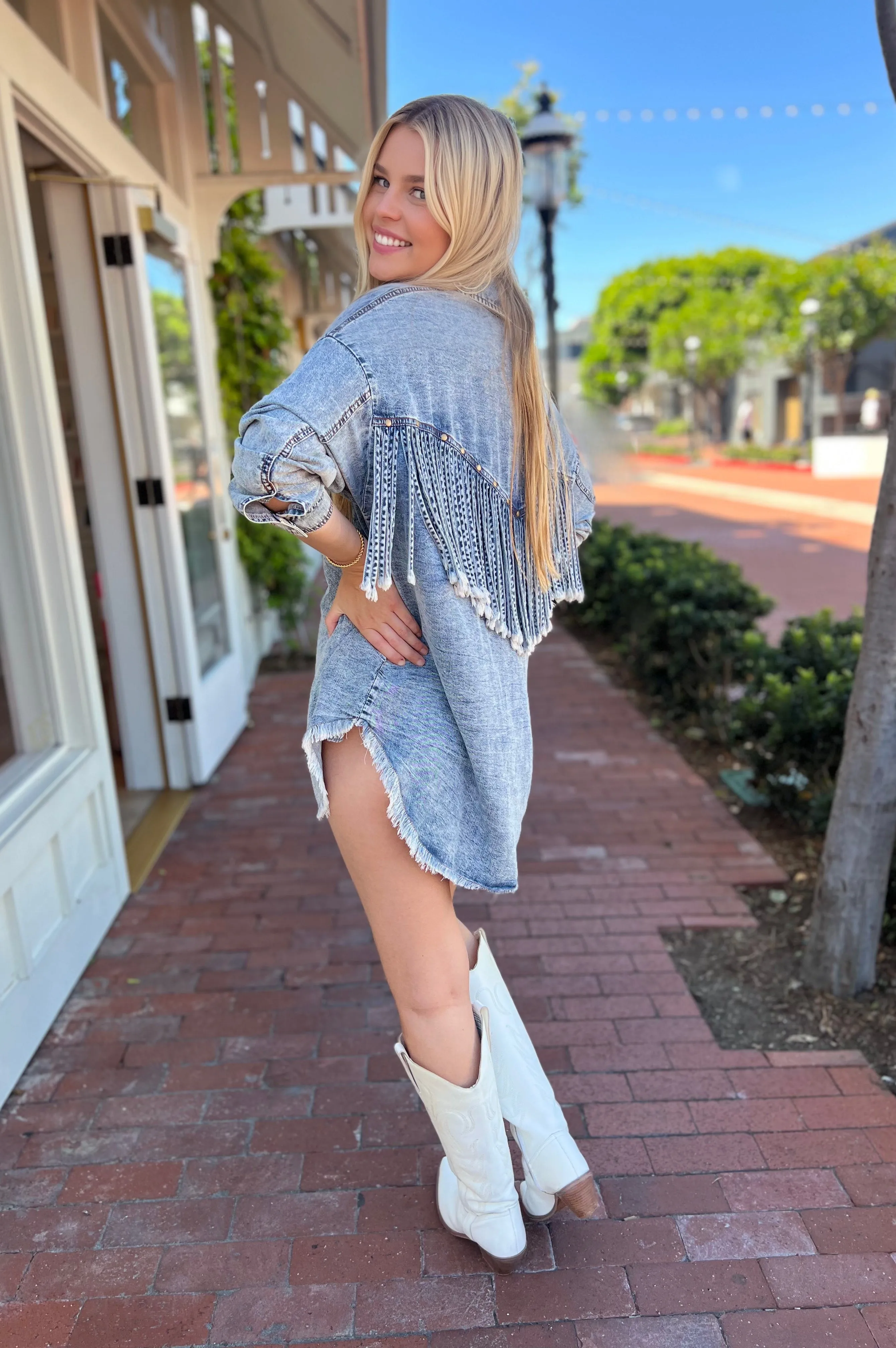 Whiskey Nights Mineral Washed Fringe Tunic