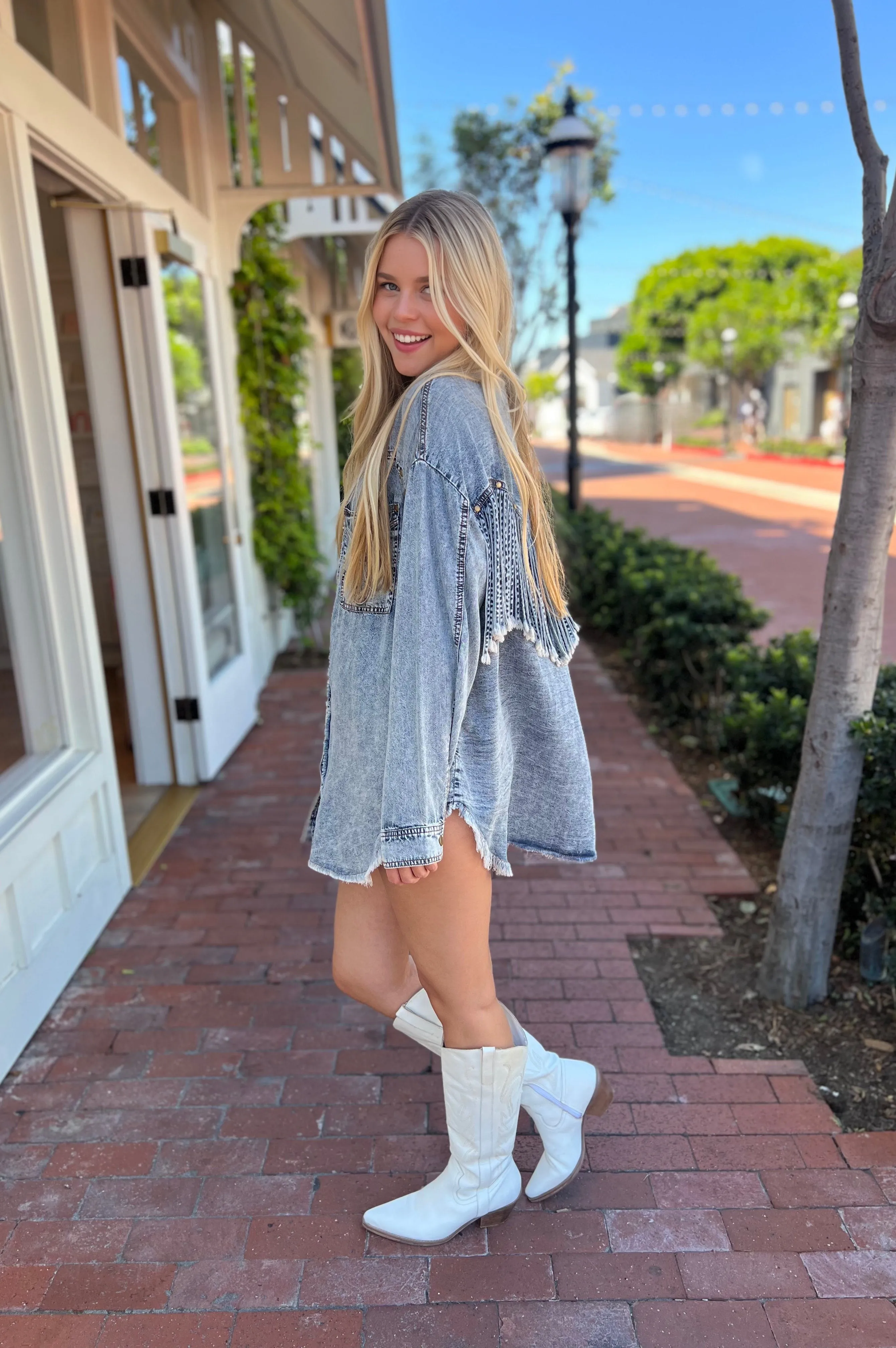Whiskey Nights Mineral Washed Fringe Tunic