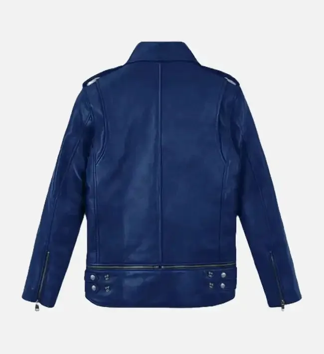 Women’s Blue Runway Biker Leather Jacket