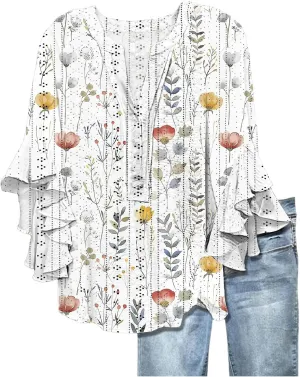 Women's Eyelet Poncho Tops Half Sleeve Tops Trendy Casual Lightweight Flowy Shirt Ruffles Hem Dressy Elegant Blouse