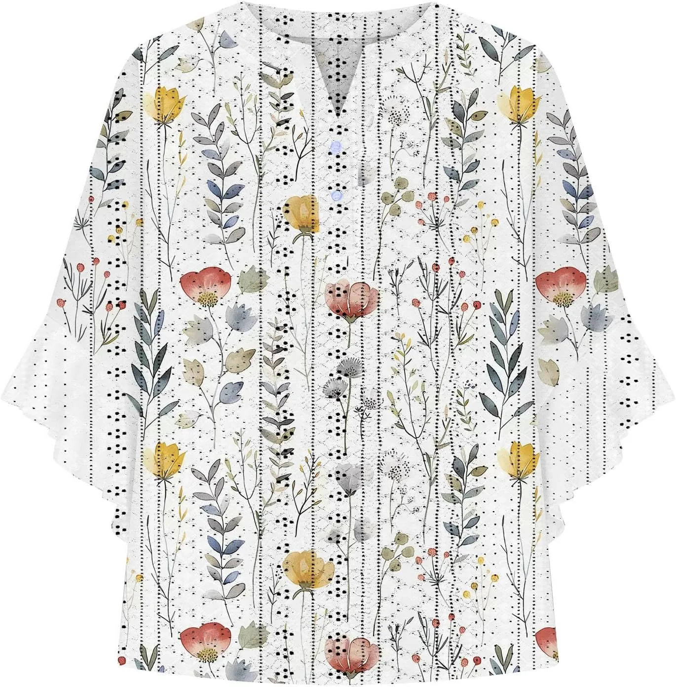 Women's Eyelet Poncho Tops Half Sleeve Tops Trendy Casual Lightweight Flowy Shirt Ruffles Hem Dressy Elegant Blouse