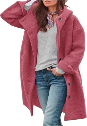 Womens Wool Blend Pea Coat Winter Warm Single Breasted Hooded Trench Coat Casual Office Work Dressy Outwear Jacket