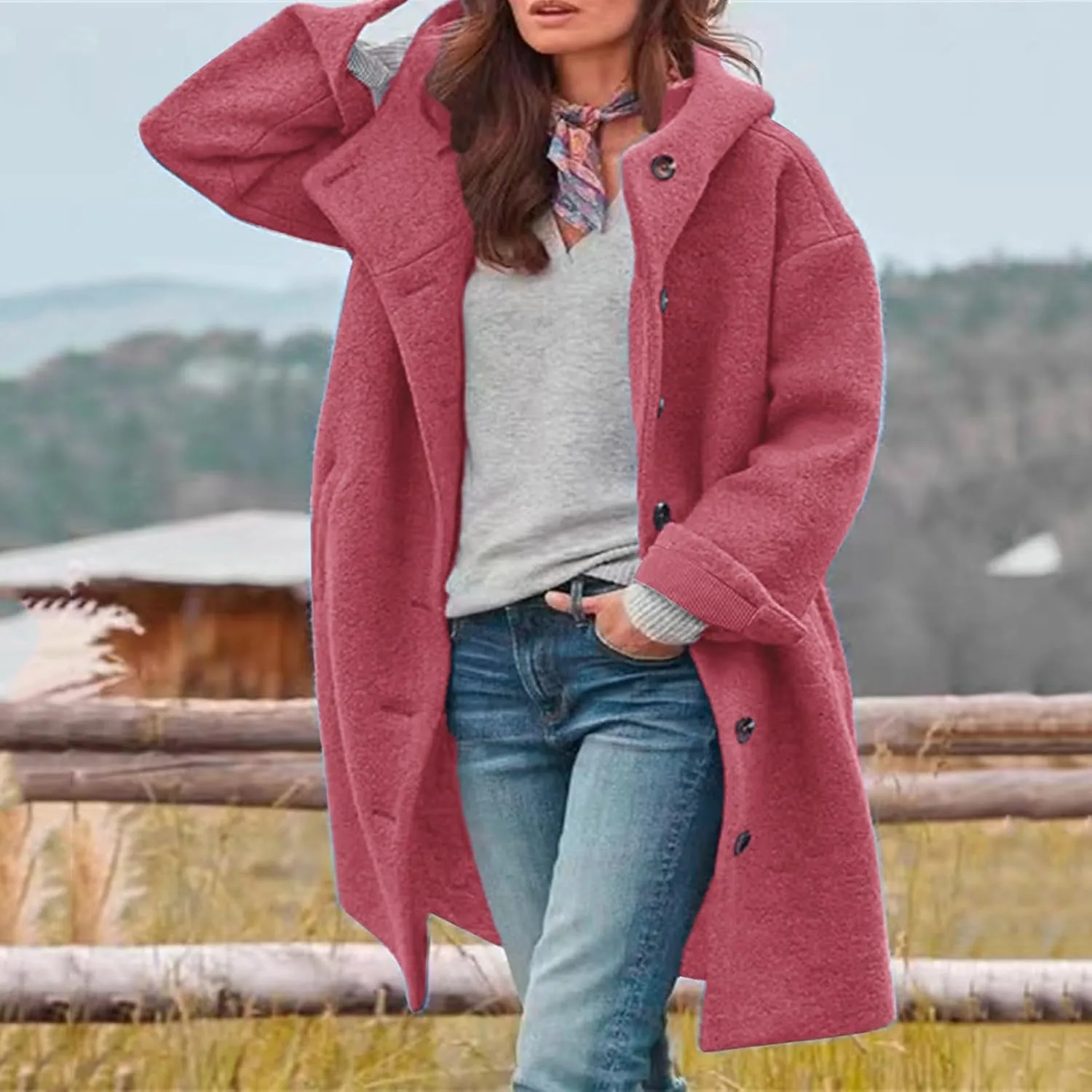 Womens Wool Blend Pea Coat Winter Warm Single Breasted Hooded Trench Coat Casual Office Work Dressy Outwear Jacket
