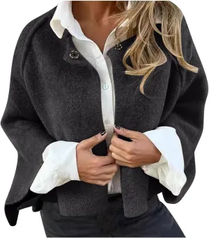 XUNRYAN Womens Trench Coat Wool-Blend Jackets Short Coats Cropped Cardigan Open Front Cape Coat Shawl Wraps Fashion Outerwear