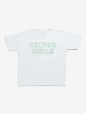 Y&F Kids White Text Embroidered Cotton T-Shirt